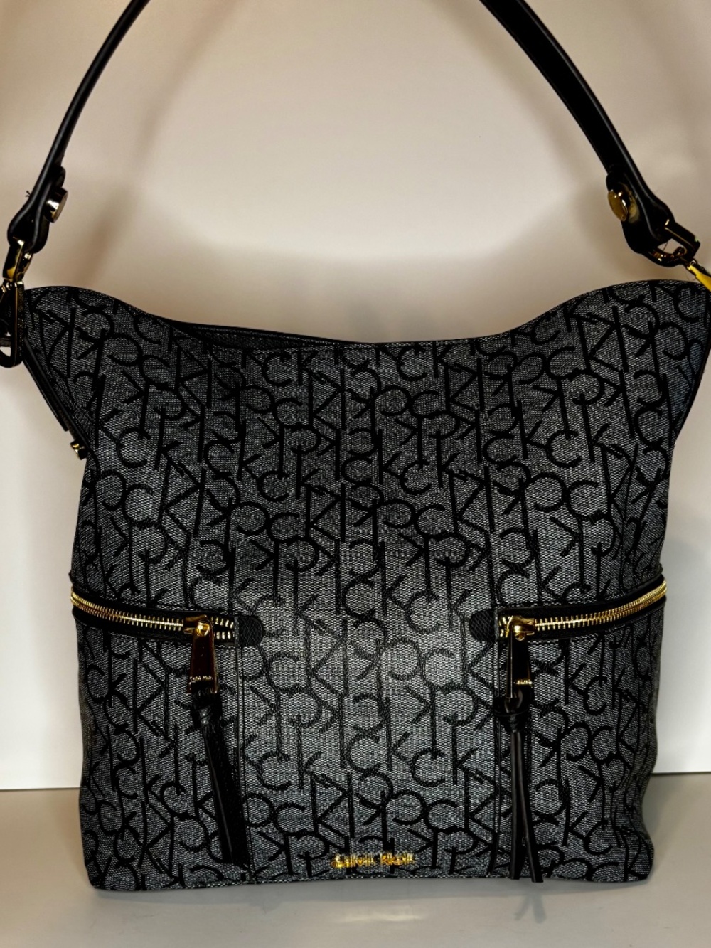 Calvin Klein Lyla Monogram Double Zipper Hobo Bag